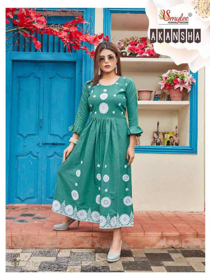 Smylee Akansha Rayon Printed Regular Wear Anarkali Kurti Collection